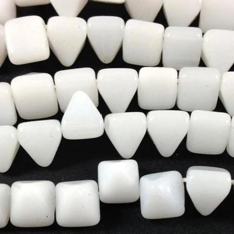 25 White Czech Opal Two Hole Stud Glass Beads - Sea Beads