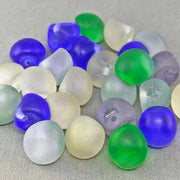 25 Mixed Frosted Czech Mushroom Button Glass Beads - Sea Beads