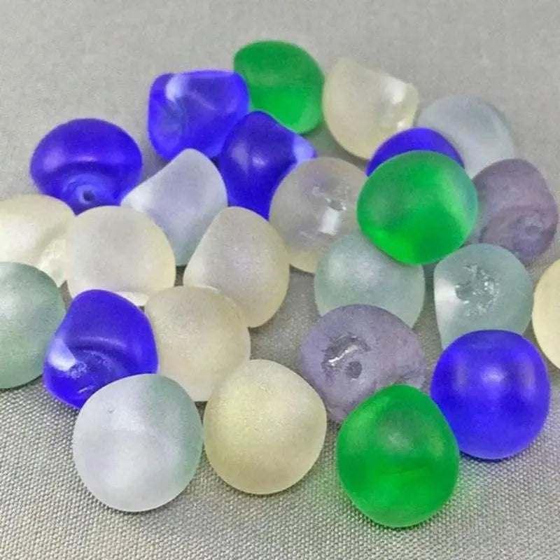 25 Mixed Frosted Czech Mushroom Button Glass Beads - Sea Beads