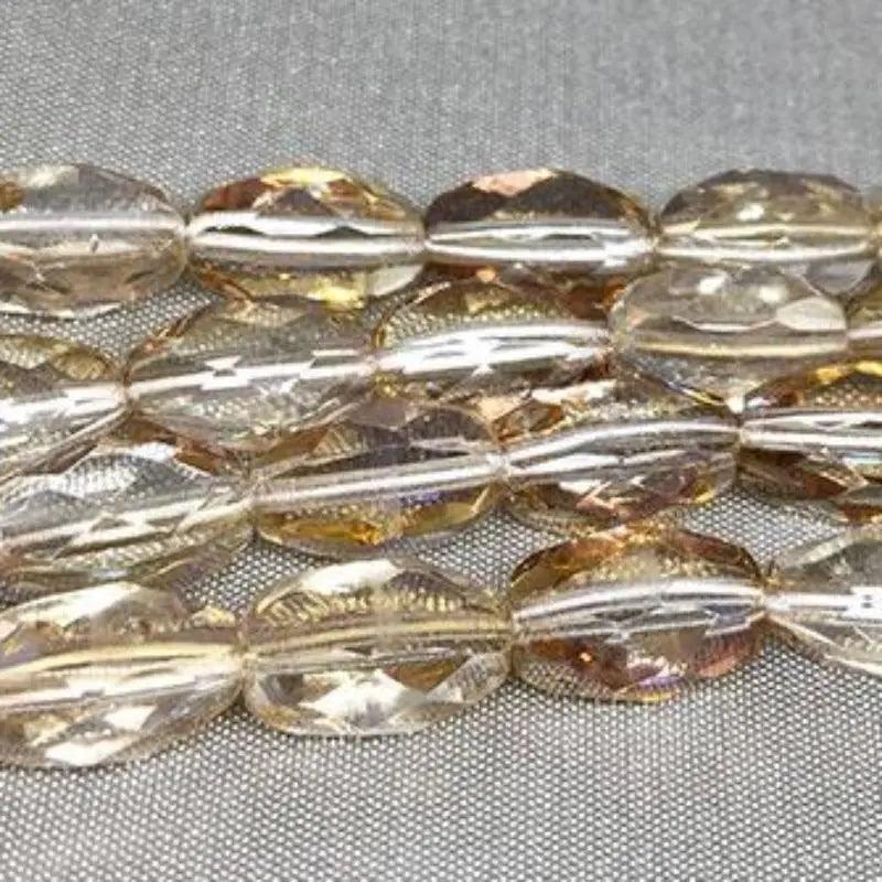 25 Mixed Light Brown Faceted Oval Czech Glass Beads - Sea Beads