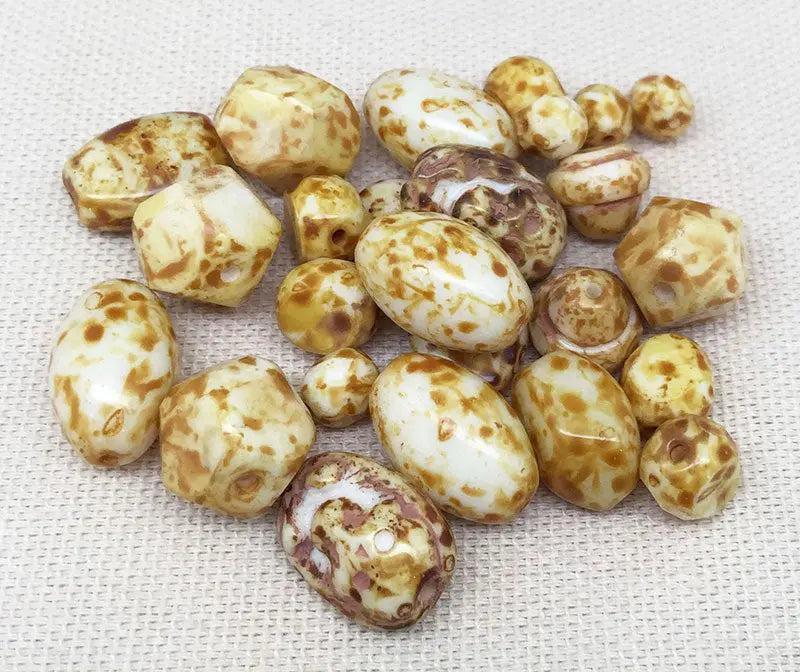 25 Mixed Yellow Picasso Czech Glass Beads - Sea Beads