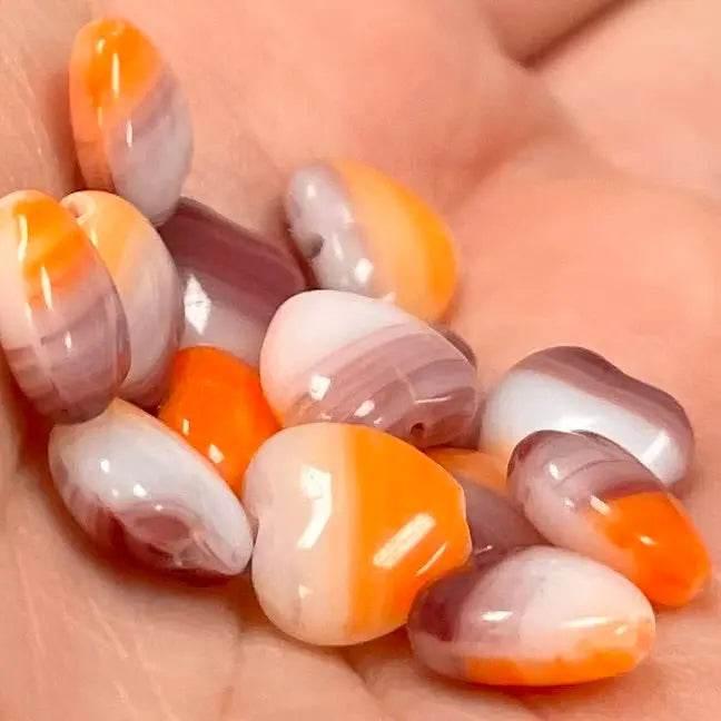25 Orange Purple Czech Heart Glass Beads - Sea Beads