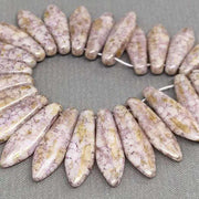 25 Pink Brown Czech Picasso Two Hole Dagger Glass Beads - Sea Beads