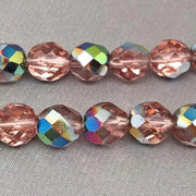 25 Pink Vitrail Czech Fire Polished Glass Beads - Sea Beads