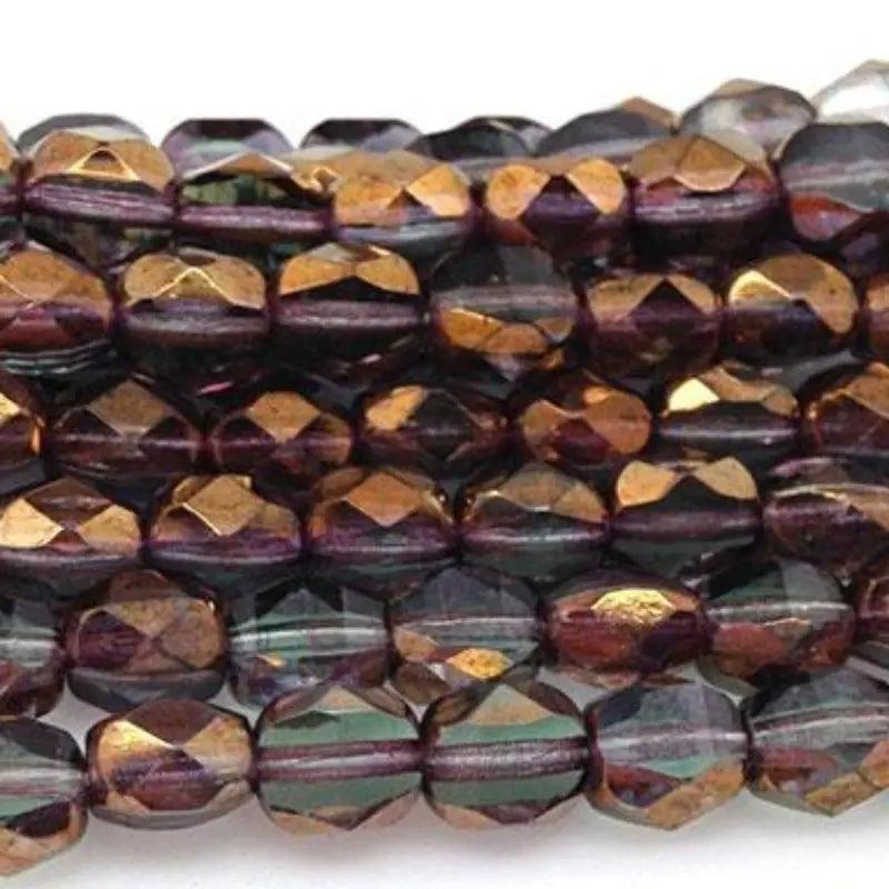 25 Purple Green Czech Bronze Two Way Coin Glass Beads - Sea Beads
