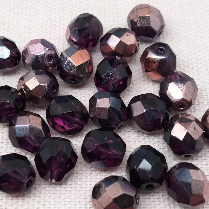 25 Purple Metallic Czech Faceted Glass Beads - Sea Beads