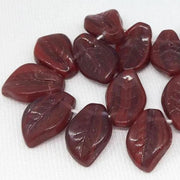 25 Red Striped Czech Leaf Glass Beads - Sea Beads