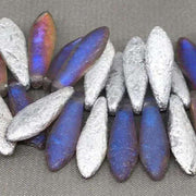 25 Silver Etched Czech Dagger Matte Glass Beads - Sea Beads