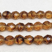 25 Striped Topaz Czech Fire Polished Glass Beads - Sea Beads