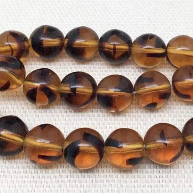25 Striped Topaz Czech Round Glass Beads - Sea Beads
