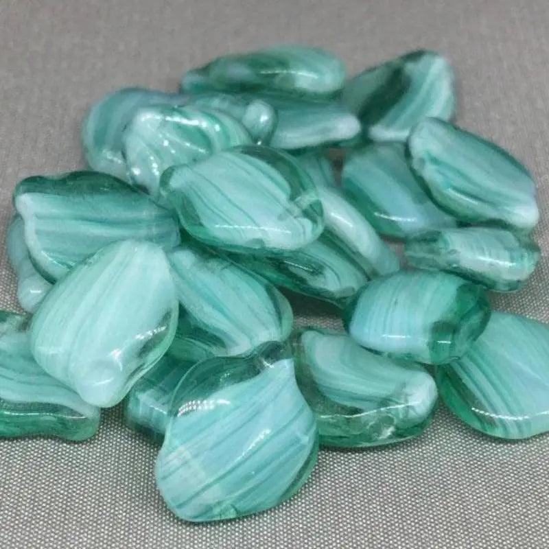 25 Teal Czech Striped Wavy Glass Beads - Sea Beads