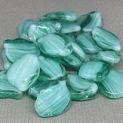 25 Teal Czech Striped Wavy Glass Beads - Sea Beads
