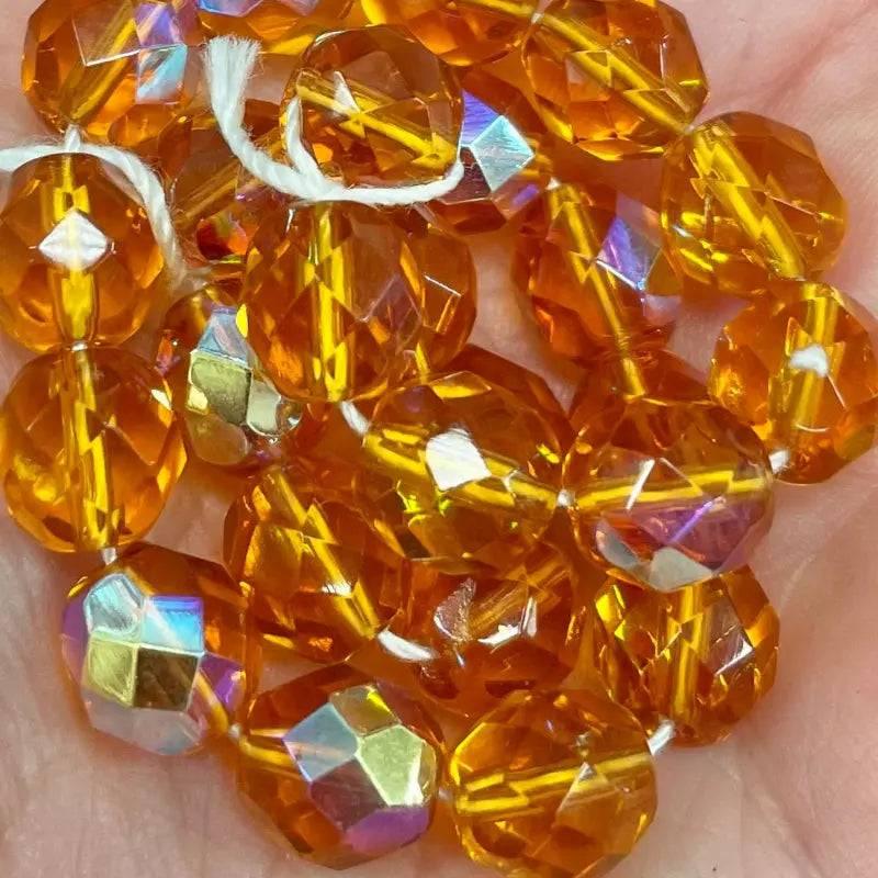 25 Topaz AB Czech Fire Polished Glass Beads - Sea Beads