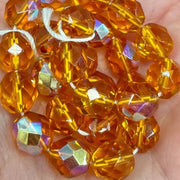 25 Topaz AB Czech Fire Polished Glass Beads - Sea Beads