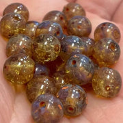 25 Topaz Smokey Czech Picasso Round Glass Beads - Sea Beads