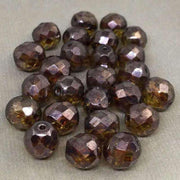 25 Translucent Golden Brown Picasso Faceted Glass Beads - Sea Beads
