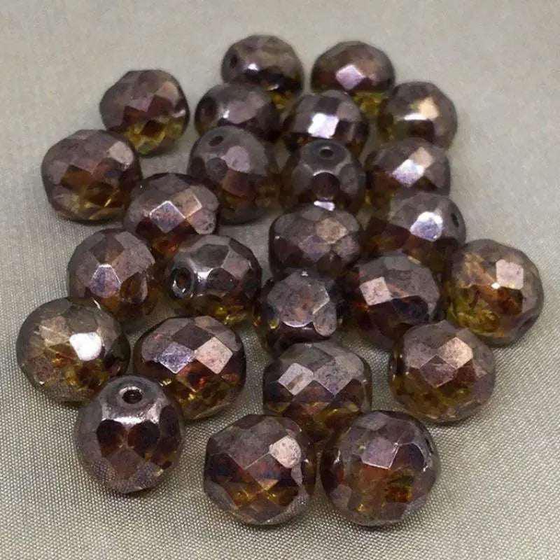 25 Translucent Golden Brown Picasso Faceted Glass Beads - Sea Beads
