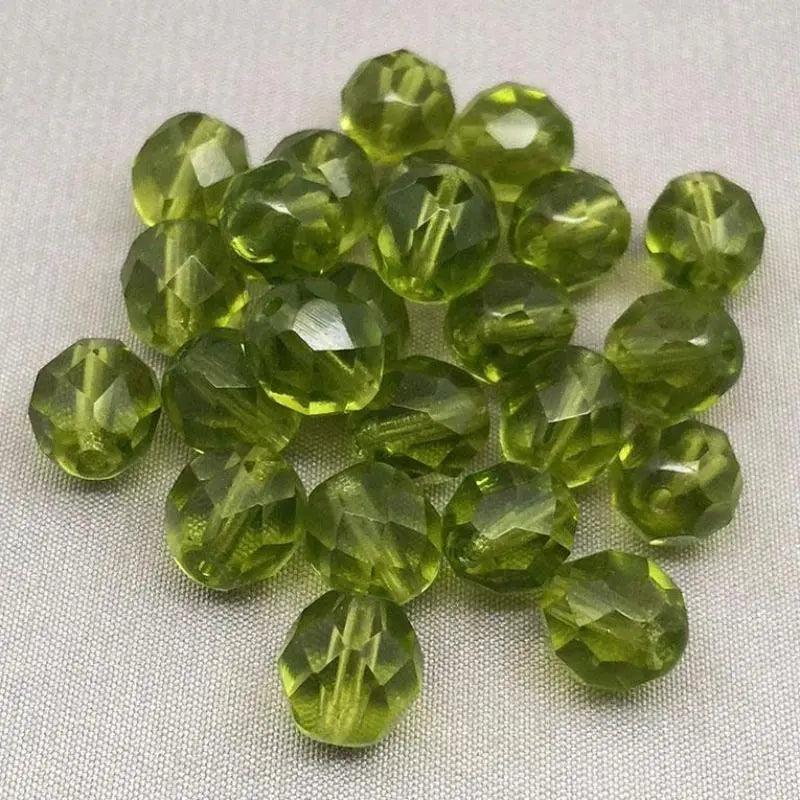 25 Green Olive Green Czech Fire Polished Glass Beads - Sea Beads