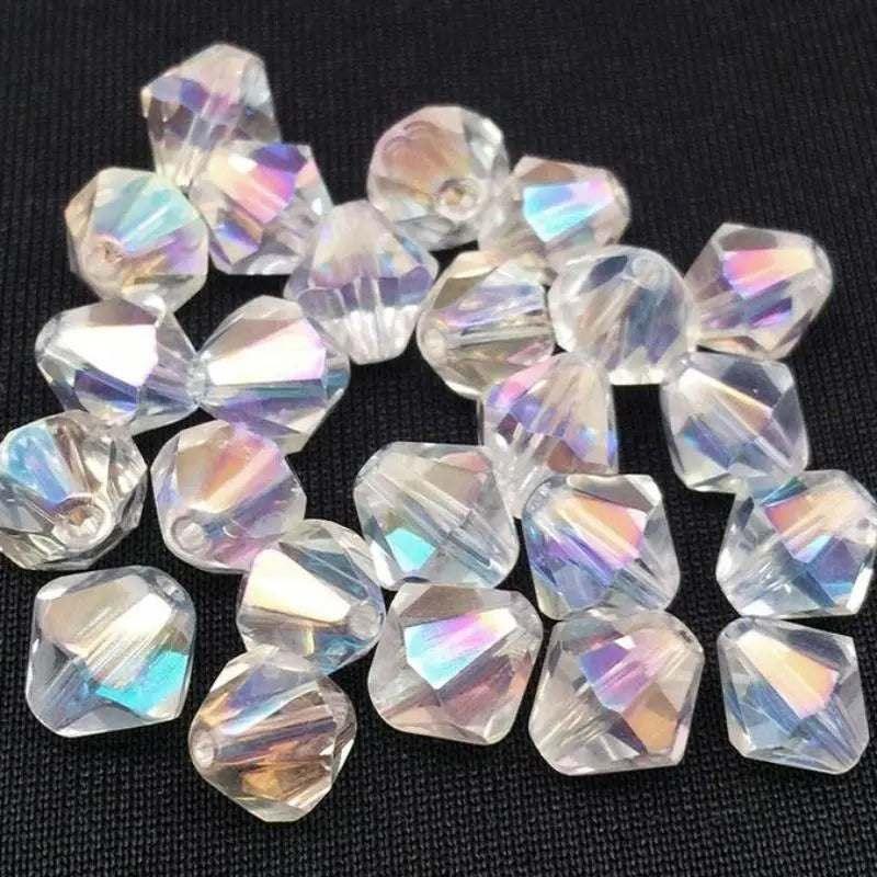 25 Vintage AB Clear Faceted Bicone Glass Beads - Sea Beads