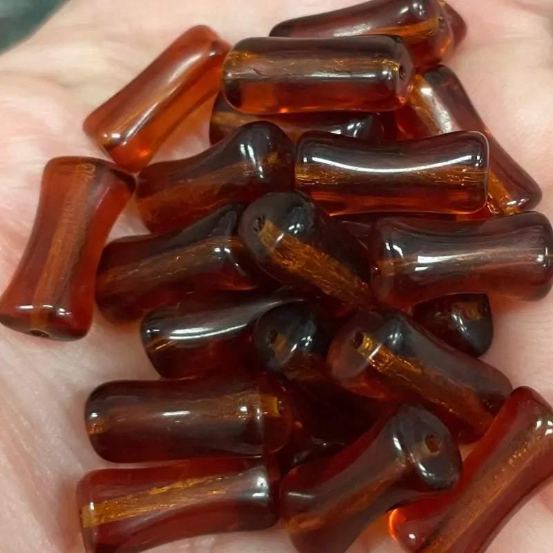25 Vintage Amber Czech Hour Glass Beads - Sea Beads