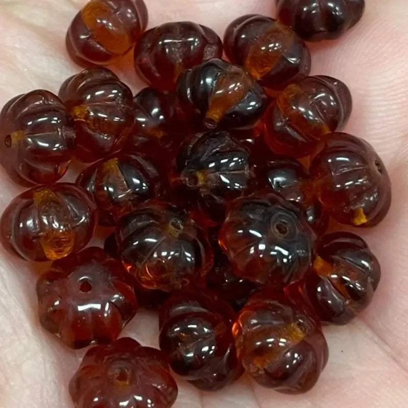 25 Vintage Amber Czech Melon Rondelle Glass Beads - Sea Beads