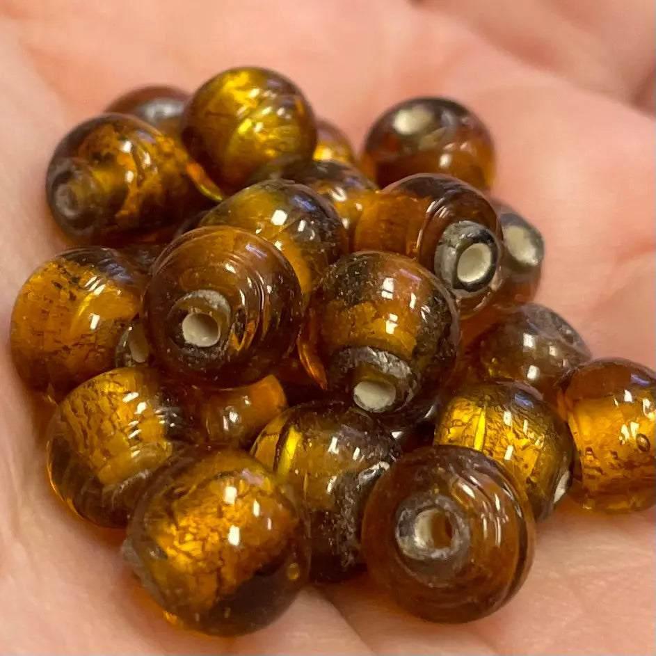 25 Vintage Amber Foil Glass Beads #8548 - Sea Beads