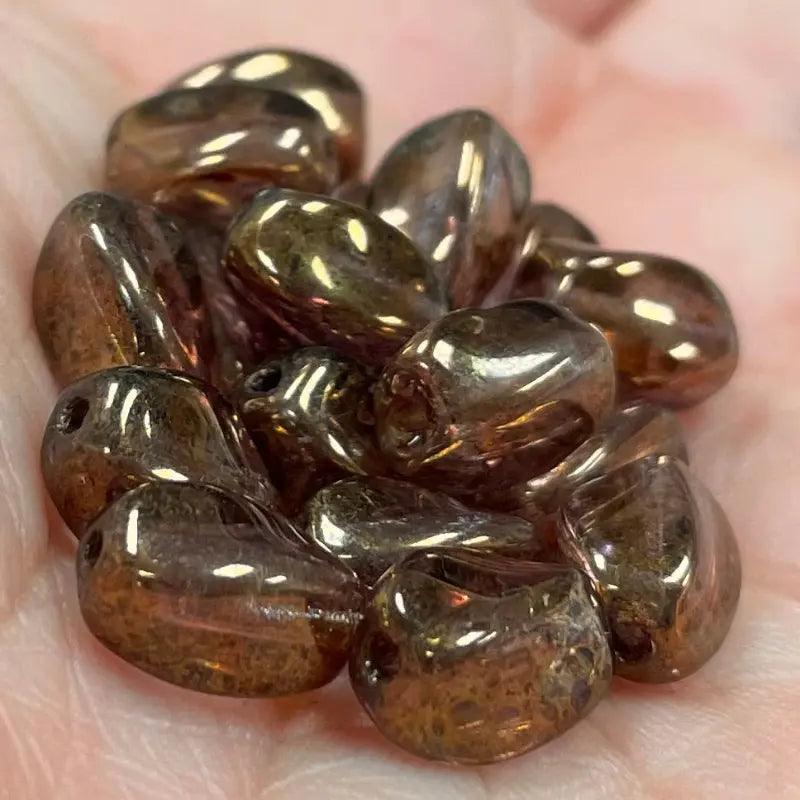 25 Vintage Amethyst Bronze Luster Czech Oval Glass Beads - Sea Beads