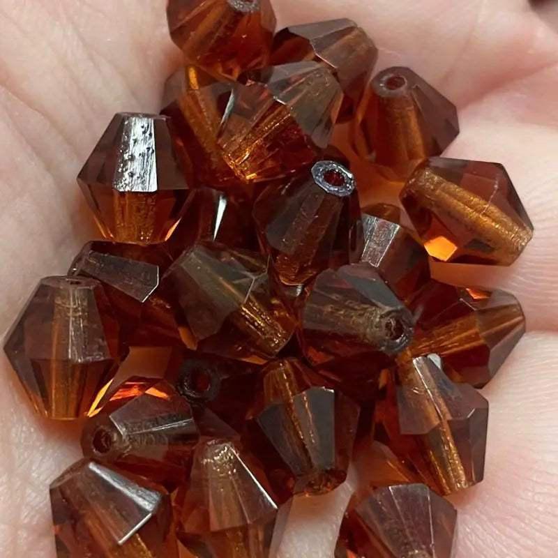 25 Vintage Amber Dark Austrian Faceted Bicone Glass Beads - Sea Beads