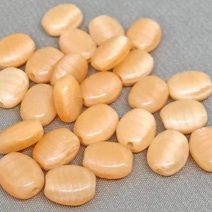 25 Vintage Beige Czech Opal Oval Glass Beads - Sea Beads
