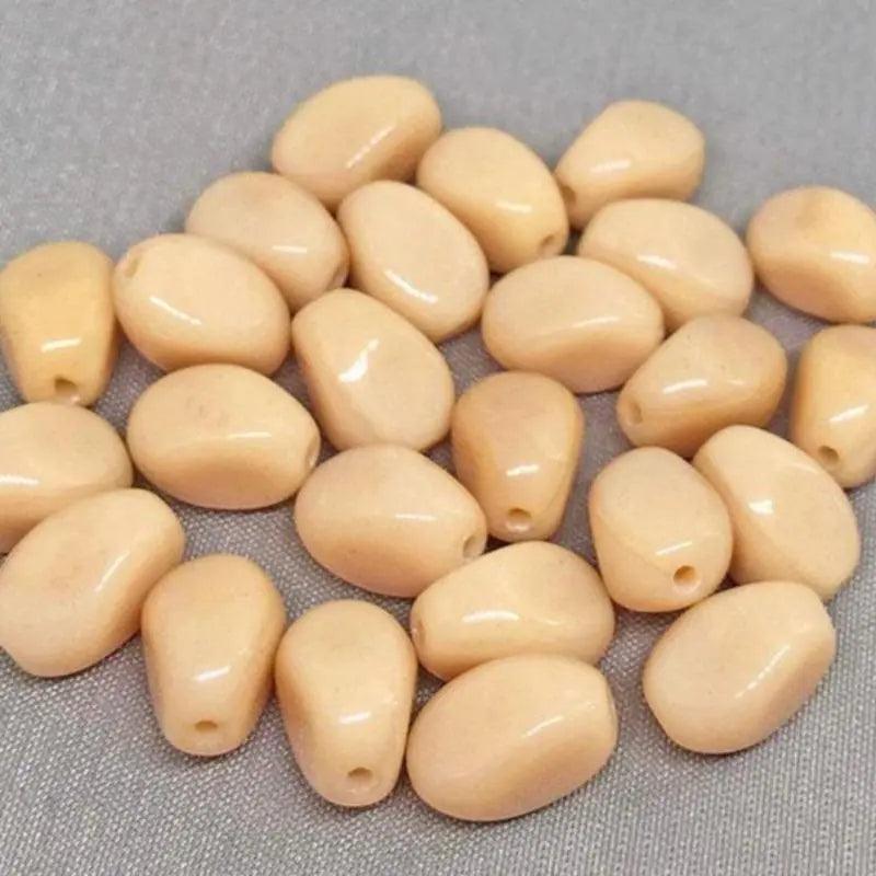 25 Vintage Beige Czech Oval Glass Beads - Sea Beads