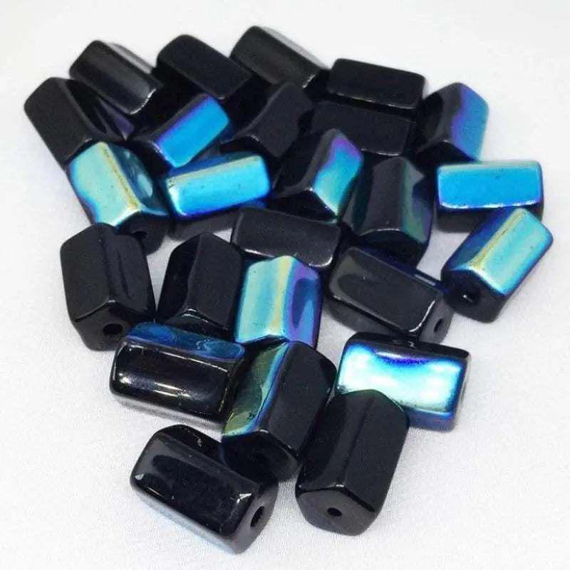 25 Vintage Black AB Czech Glass Beads - Sea Beads