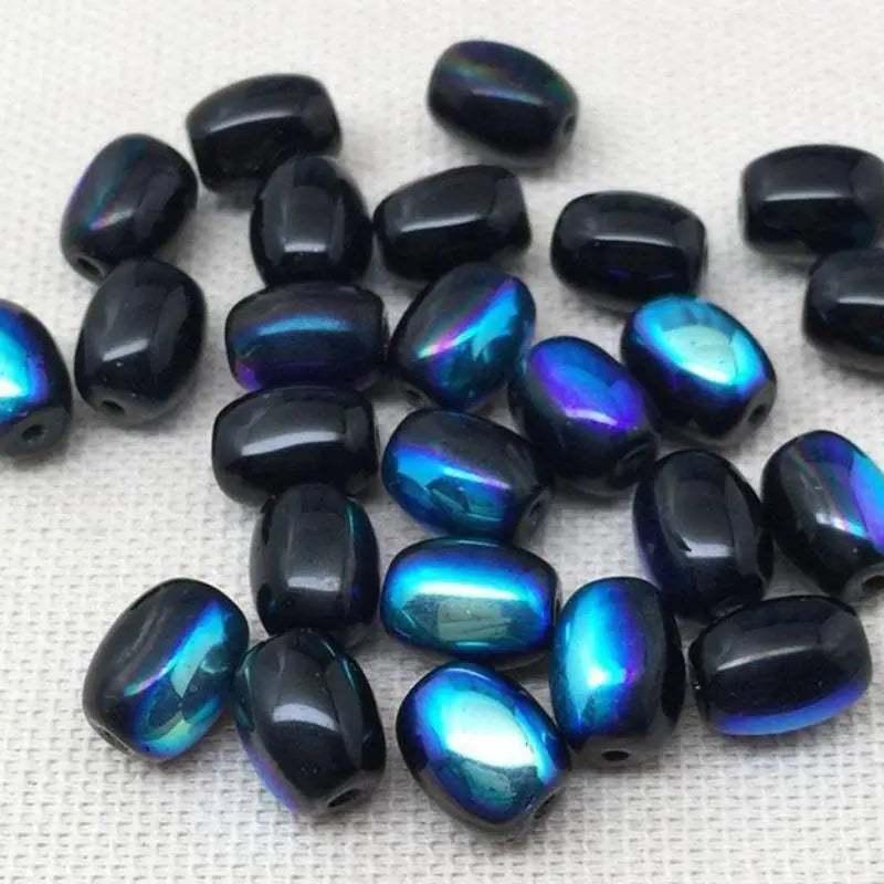 25 Vintage Black AB Czech Oval Glass Beads - Sea Beads