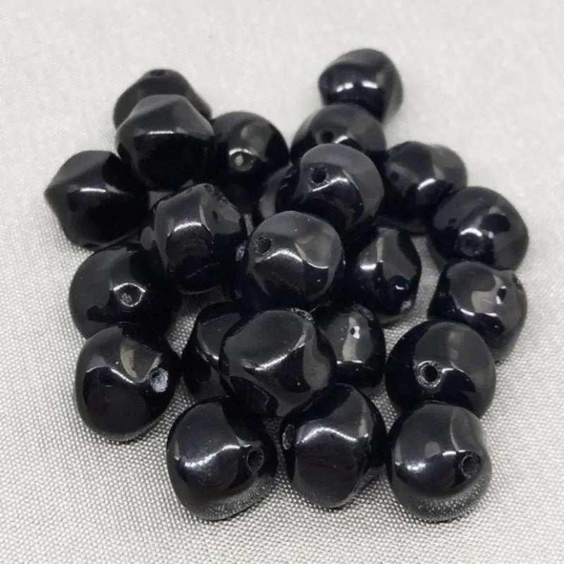 25 Vintage Black Czech Baroque Round Glass Beads - Sea Beads