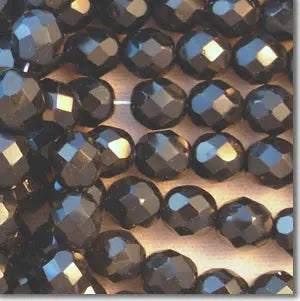 25 Vintage Black Czech Fire Polished Glass Beads - Sea Beads