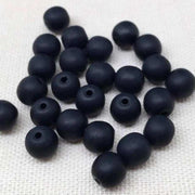 25 Vintage Black Czech Matte Round Glass Beads - Sea Beads