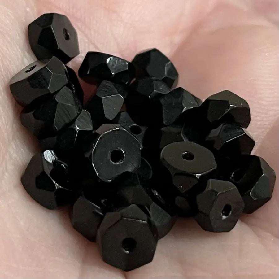 25 Vintage Black Czech Mixed Heishi Rondelle Glass Beads - Sea Beads
