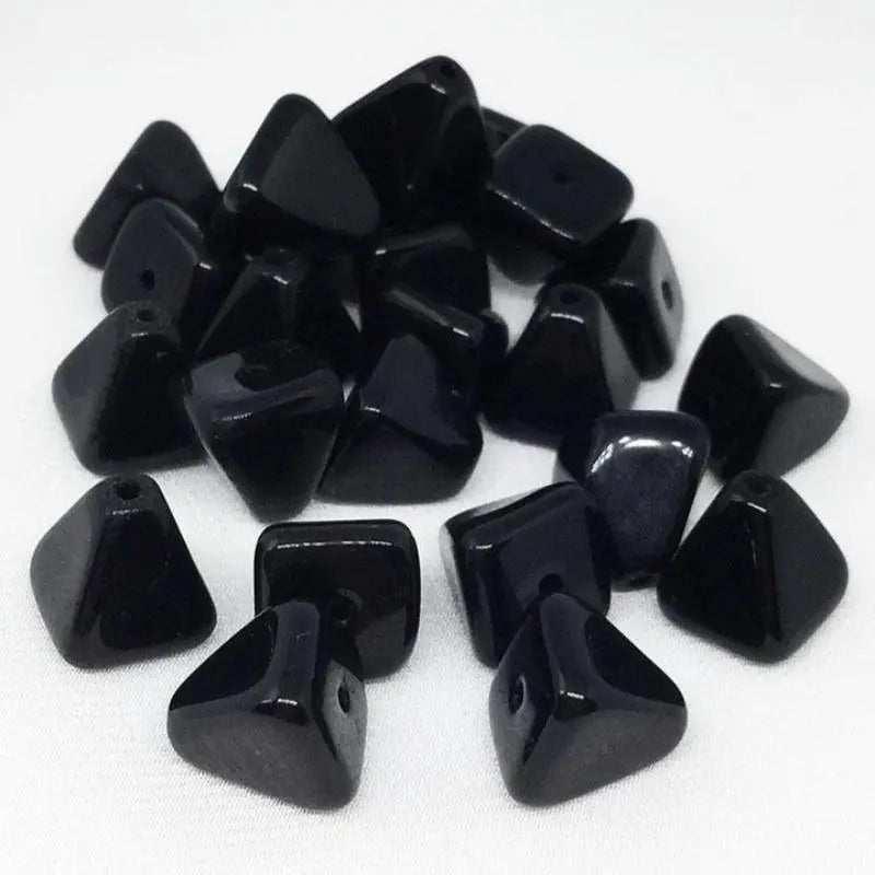 25 Vintage Black Czech Pyramid Glass Beads - Sea Beads