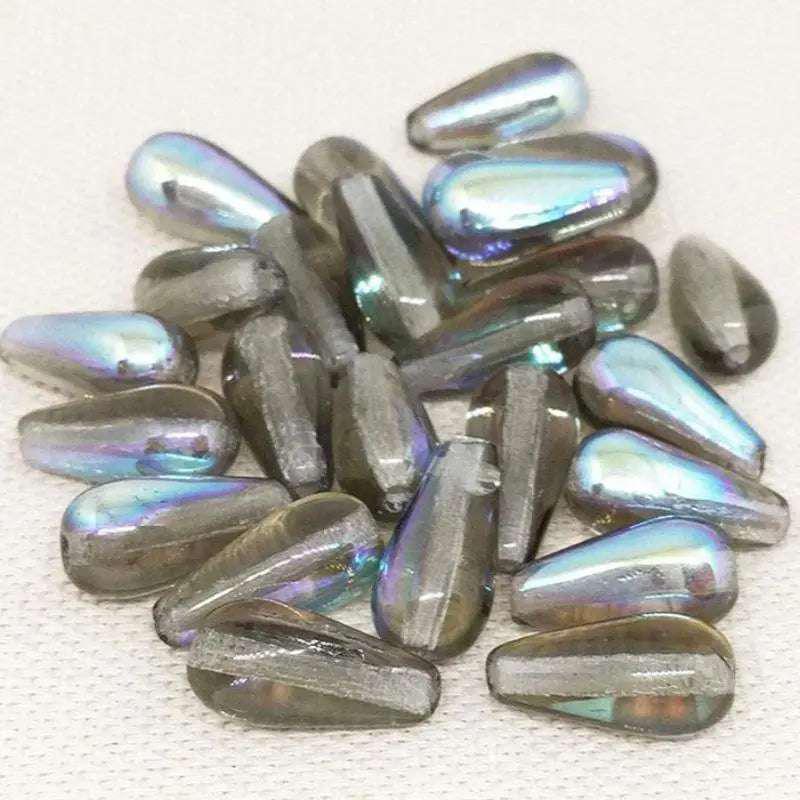 25 Vintage Black Diamond AB Czech Teardrop Glass Beads - Sea Beads