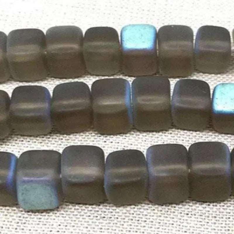 25 Vintage Black Diamond AB Matte Czech Cube Glass Beads - Sea Beads