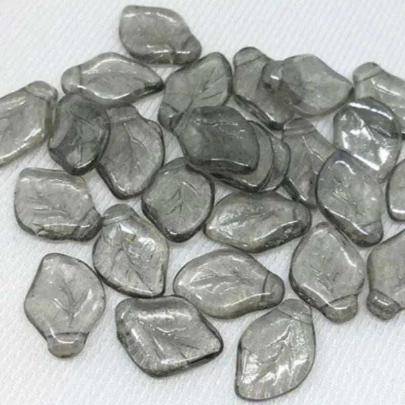 25 Vintage Black Diamond Czech Leaf Glass Beads - Sea Beads