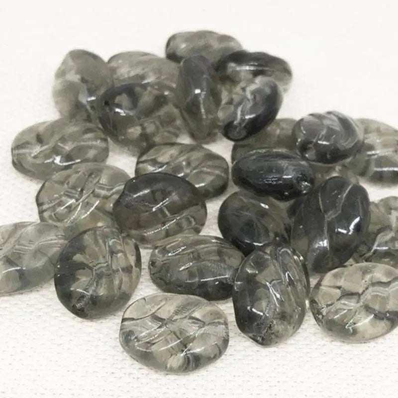 25 Vintage Black Diamond Czech Oval Glass Beads - Sea Beads