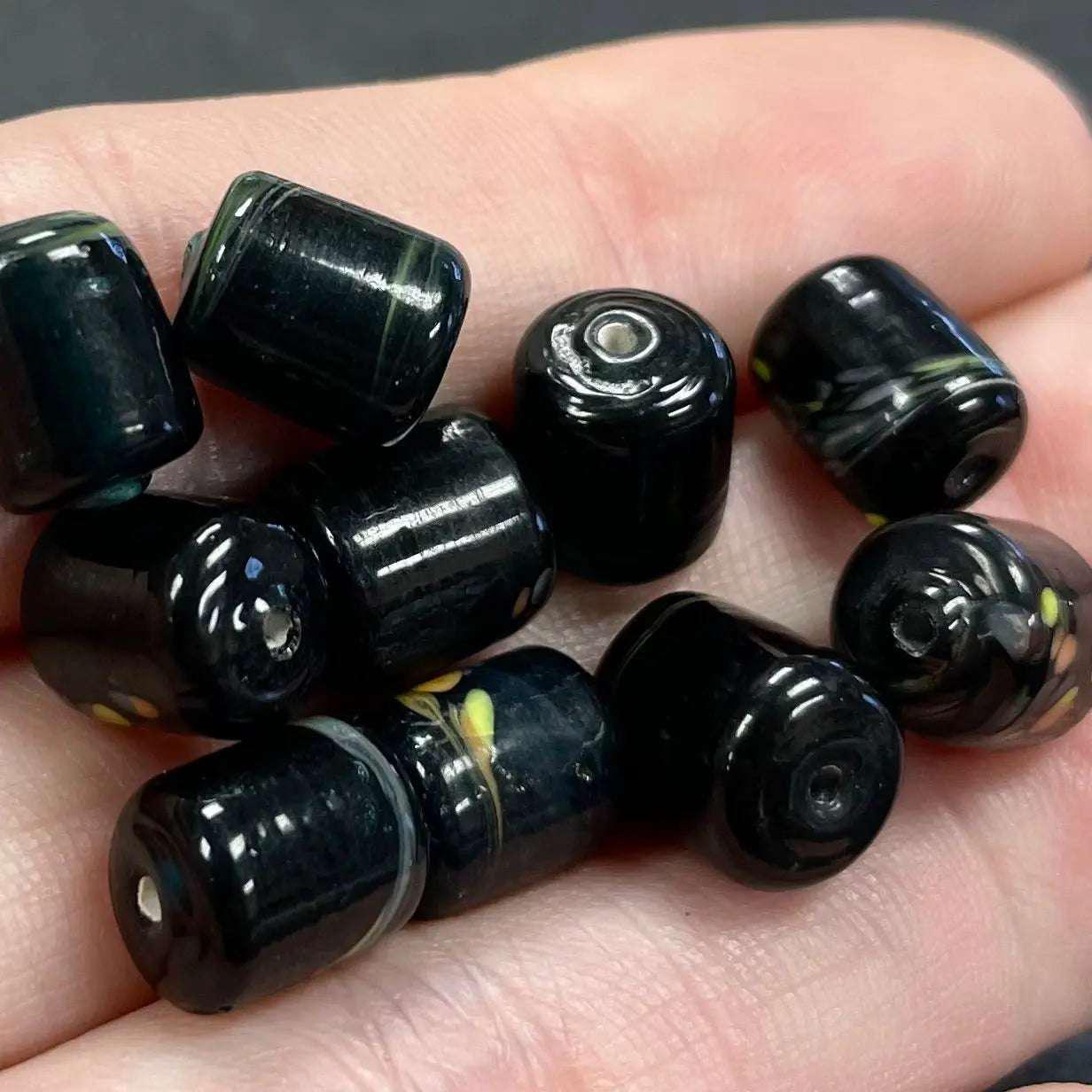 25 Vintage Black Millefiori Cylinder Glass Beads - Sea Beads