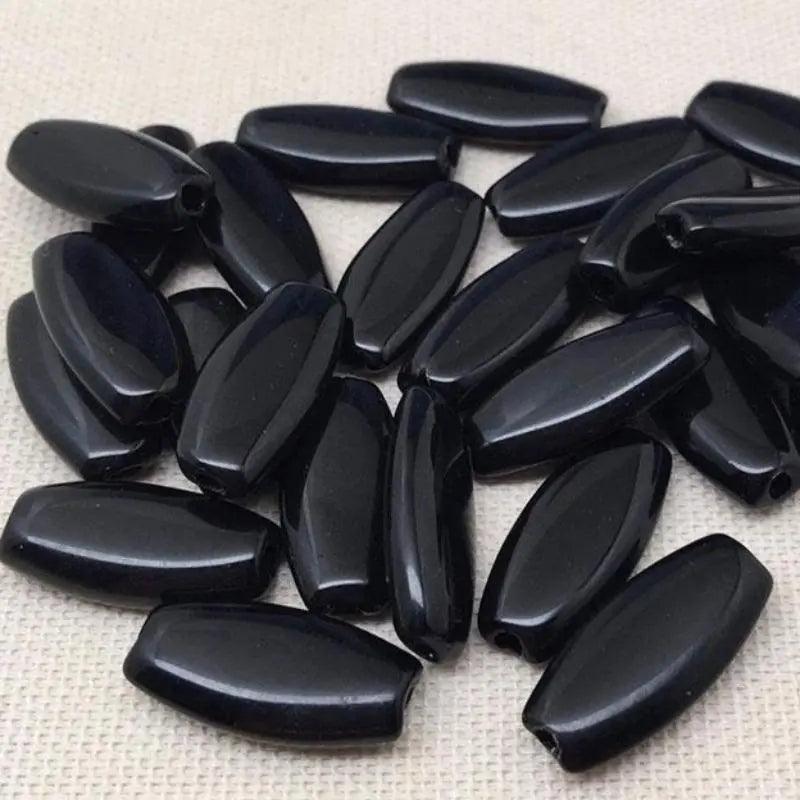 25 Vintage Black Flat Oval Glass Beads - Sea Beads