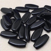 25 Vintage Black Flat Oval Glass Beads - Sea Beads