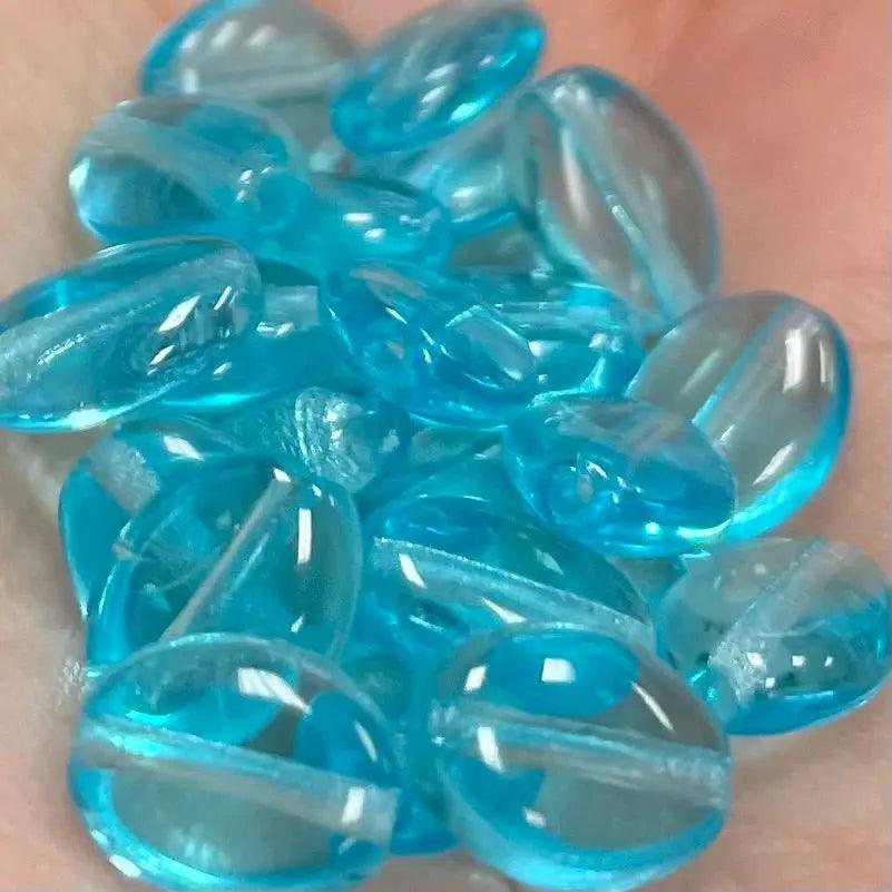 25 Vintage Blue Aqua Czech Oval Glass Beads - Sea Beads