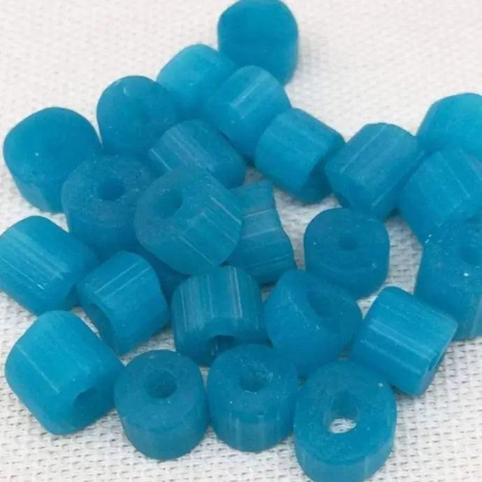 25 Vintage Blue Aqua Matte Mixed Cane Glass Beads - Sea Beads