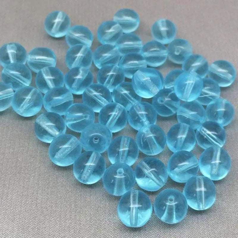 25 Vintage Blue Aqua Round Glass Beads - Sea Beads