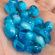 25 Vintage Blue Aqua Two Tone Czech Oval Glass Beads - Sea Beads