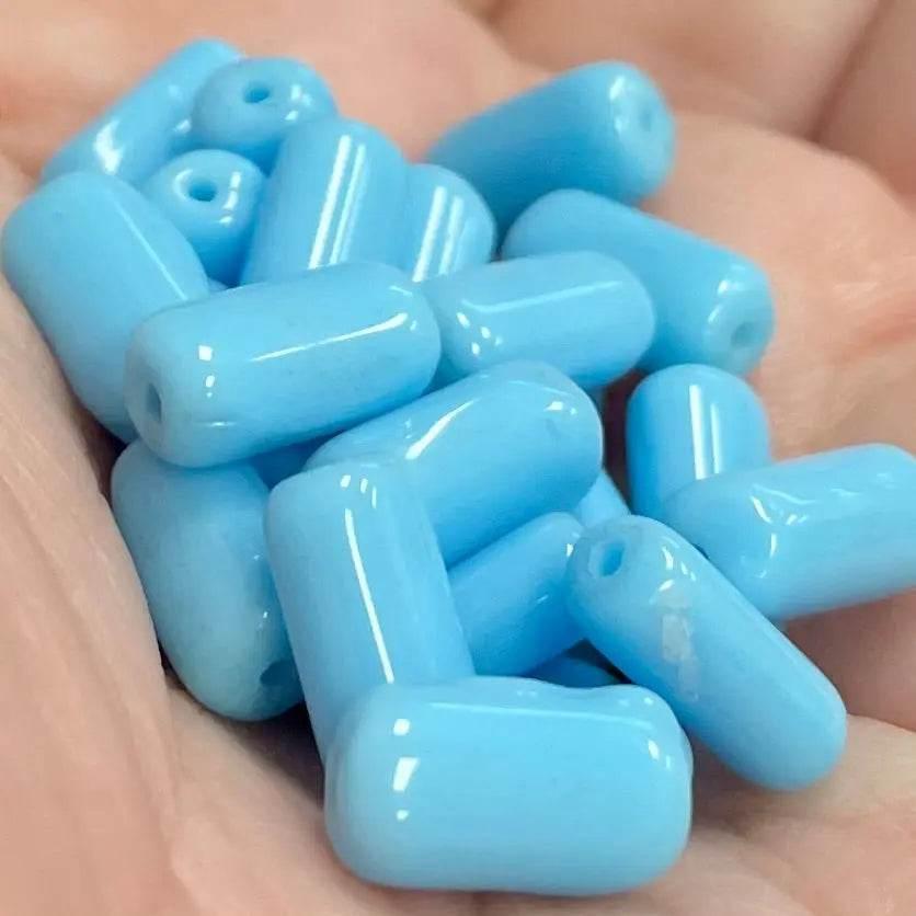 25 Vintage Blue Austrian Tube Glass Beads - Sea Beads