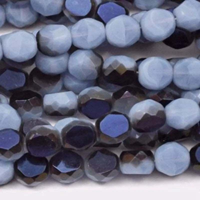 25 Vintage Blue Azure Czech Round Coin Glass Beads - Sea Beads